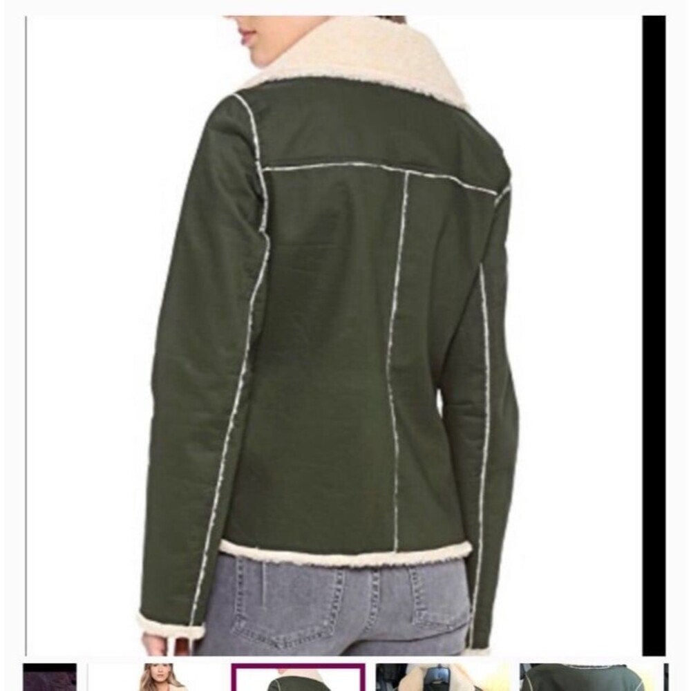 REBECCA MINKOFF Quinn Green Faux Shearling Moto Bomber Jacket NWOT - Picture 4 of 7